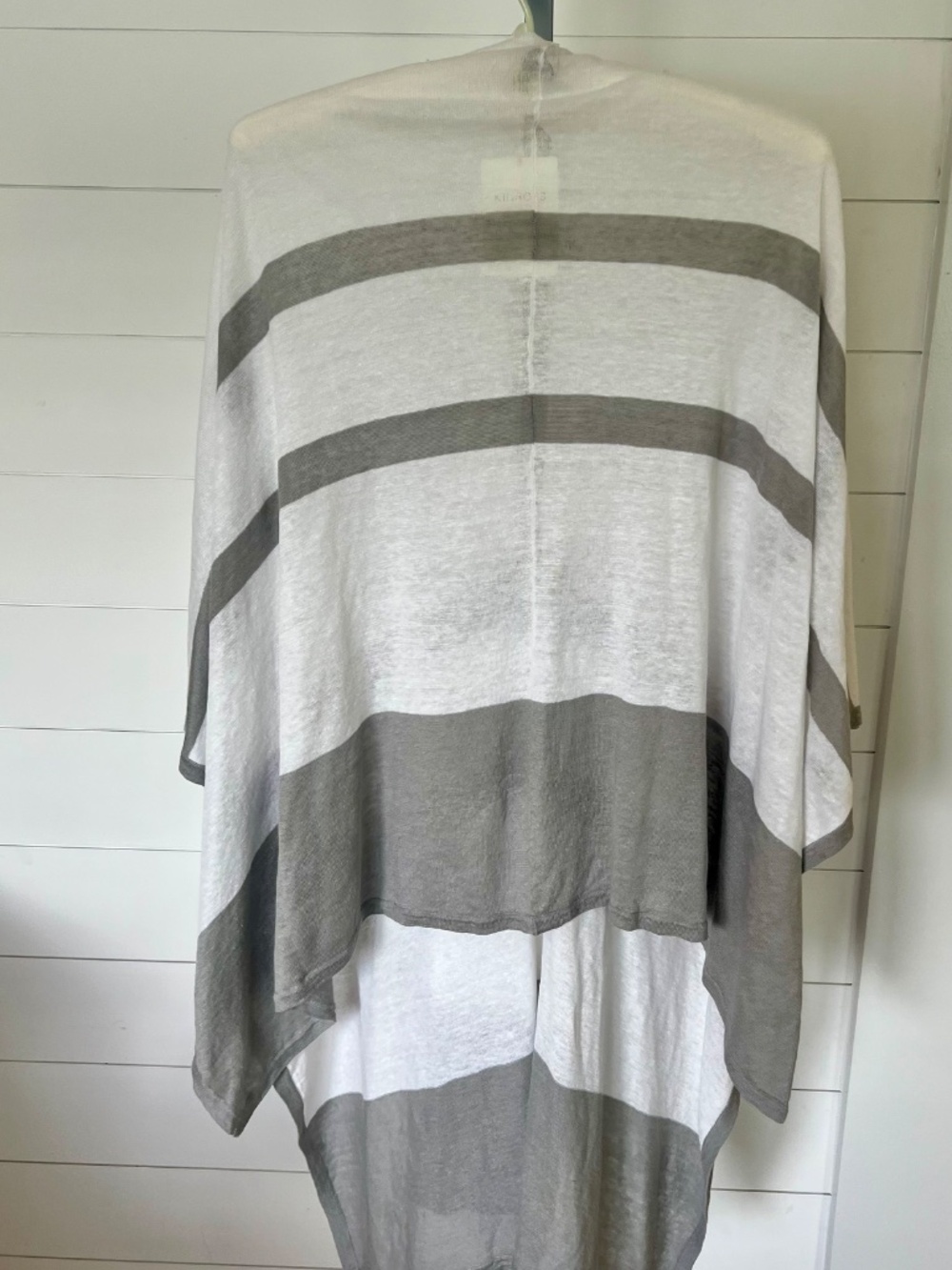 Kinross 100% Linen Open Cardigan Wrap NWT One Size Coastal Gray White Stripe - Picture 4 of 6